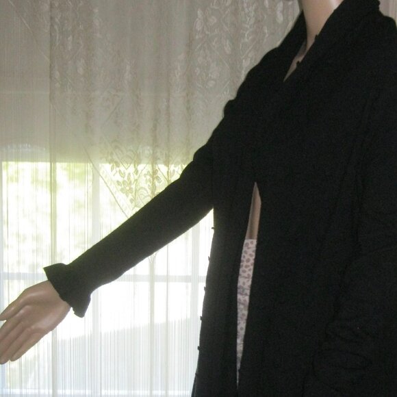Anthropologie Lapis Open Front Pleated Collar Black Cardigan Sweater Women’s PM - Picture 3 of 5